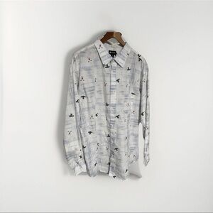 Haggar Men's White and Black Patterned Shirt